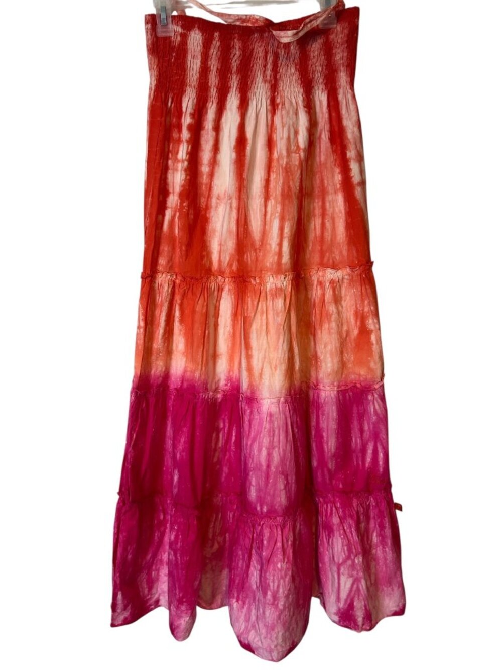 Maxi Skirt Guess Jeans Size XL 16 Dye Tie Pink Orange Prairie Ruffle Flowy NEW